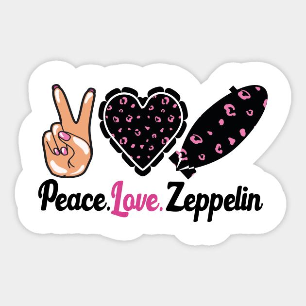 Peace Love & Zeppelin Sticker by David Brown